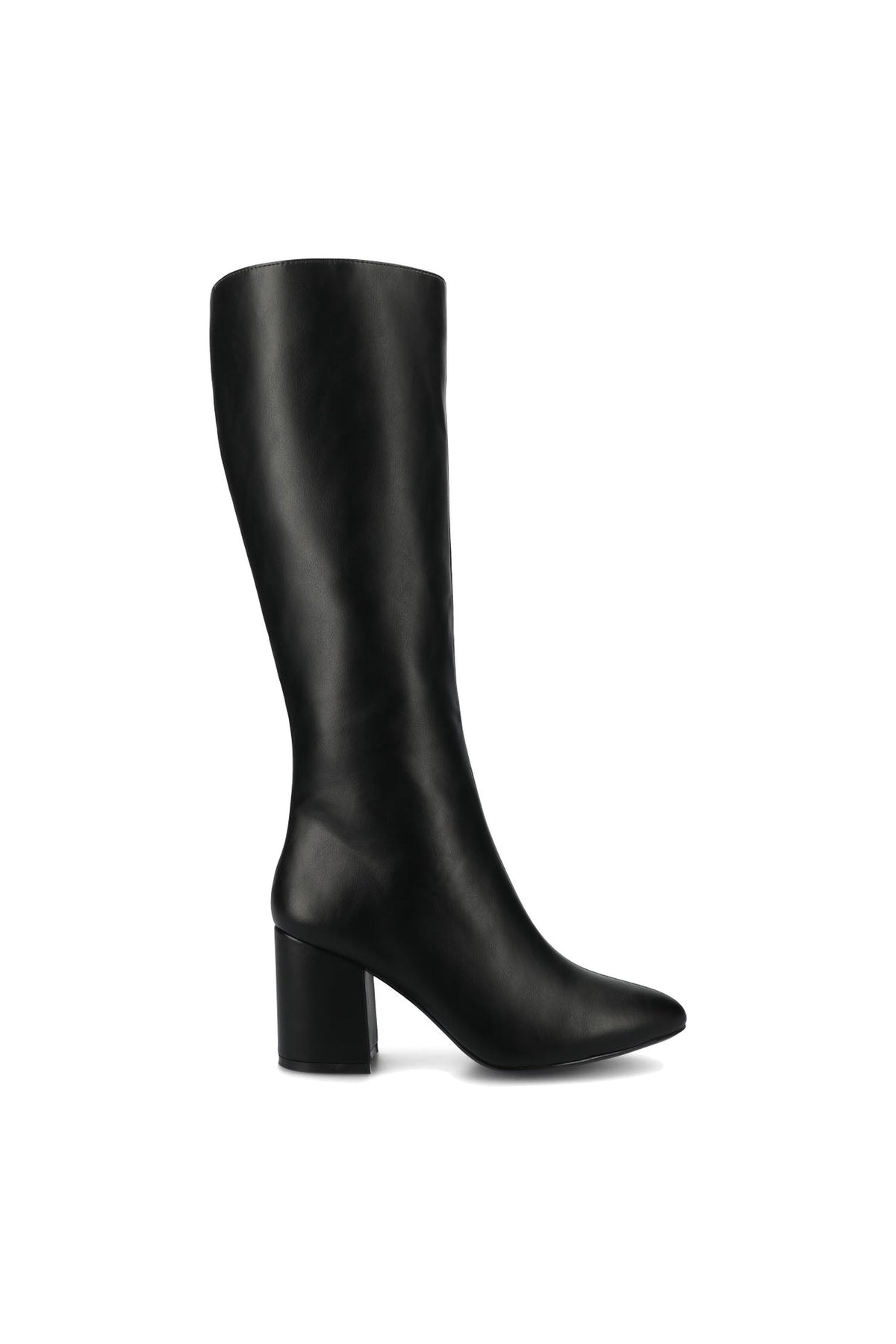 Nadia black extra wide calf knee high boot, side view on white